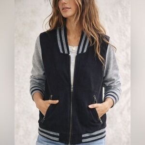 Madewell Varsity Bomber Jacket Black Gray Small